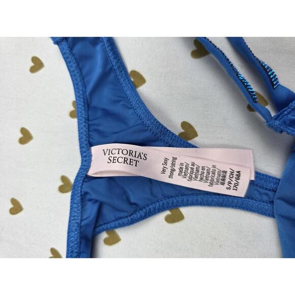 VIctorias Secret BLING SHINE satin STRAPPY thongs VERY sexy blue SMALL - Picture 3 of 6